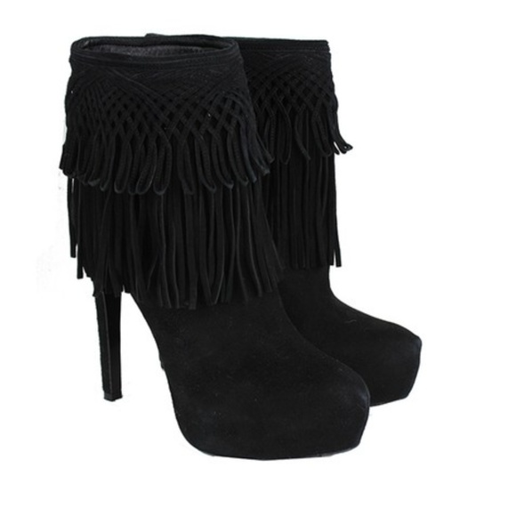 CHRISTIAN DIOR Black FRINGE Stiletto Platform Boots 40 new - Picture 3 of 5